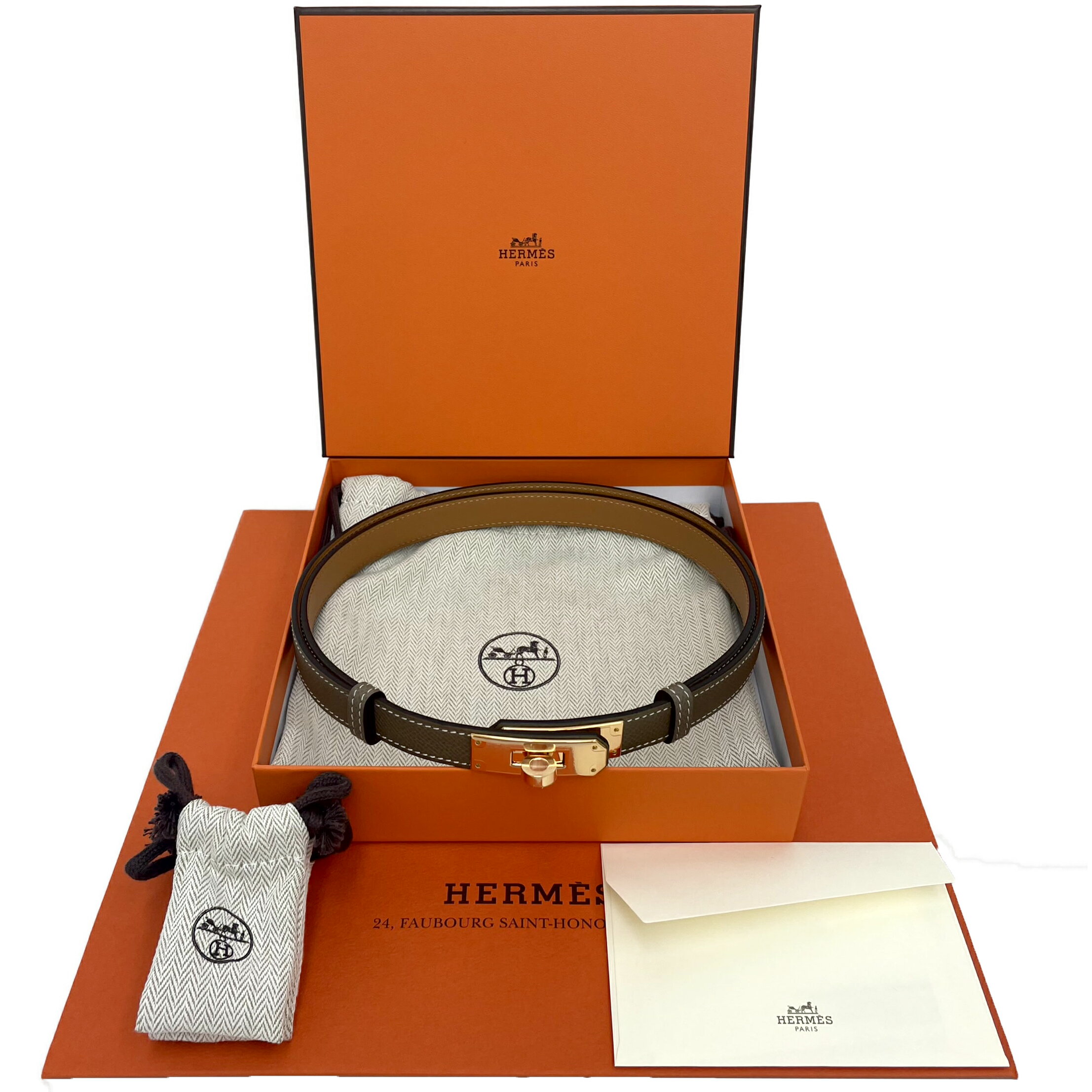 HERMES　エルメス　ケリーベルト18　ヴォーエプソン　エトゥープ　ピンクゴールド金具　W刻印　未使用品　【中古】のサムネイル