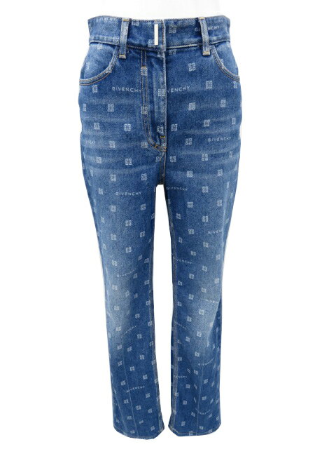 GIVENCHY　フルプリントダブルロゴスリムジーンズ　ブルー　25　'22年秋冬　A1【中古】