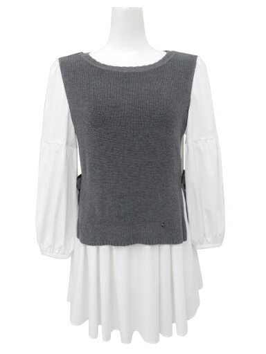 TO BE CHIC ブラウスレイヤー ニットチュニック ホワイト×グレー 38 '23年秋冬 A1美品【中古】 TO BE CHIC ブラウスレイヤー ニットチュニック ホワイト×グレー 38 '23年秋冬 A1美品【中古】
