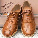 FeeL マニッシュシューズ レディース 本革 レースアップ カジュアルシューズ レディース フラットシューズ メダリオン ウイングチップ 歩きやすい 履きやす...