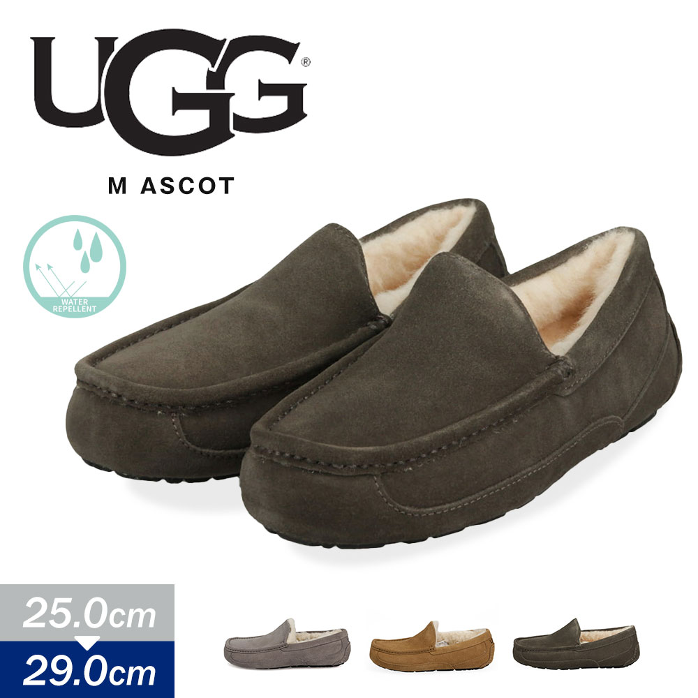 送料無料 アグ モカシン メンズ Ascot アスコット Ugg スリッポン ファー ローファー ムートンシューズ カジュアルシューズ 本革 黒 ブラック チャコール チェスナット チェスナッツ おしゃれ ブランド 撥水 暖かい 防寒 ボア ウール セレブ 海外 人気 秋 冬 の