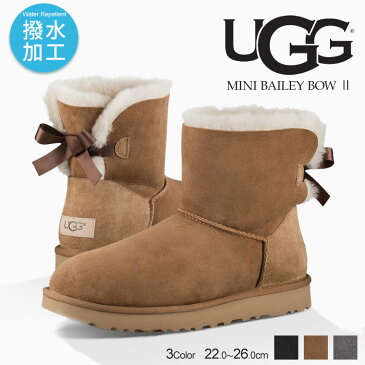 【送料無料】UGG アグ ムートンブーツ レディース MINI BAILEY BOW ウール シープスキン ミニ ベイリーボウ 2 1016501 本革 ブラック 黒 チェスナッツ チェスナット グレー おしゃれ ブランド 本物 暖か ブーツ 暖かい セレブ 海外 人気 かわいい バックリボン