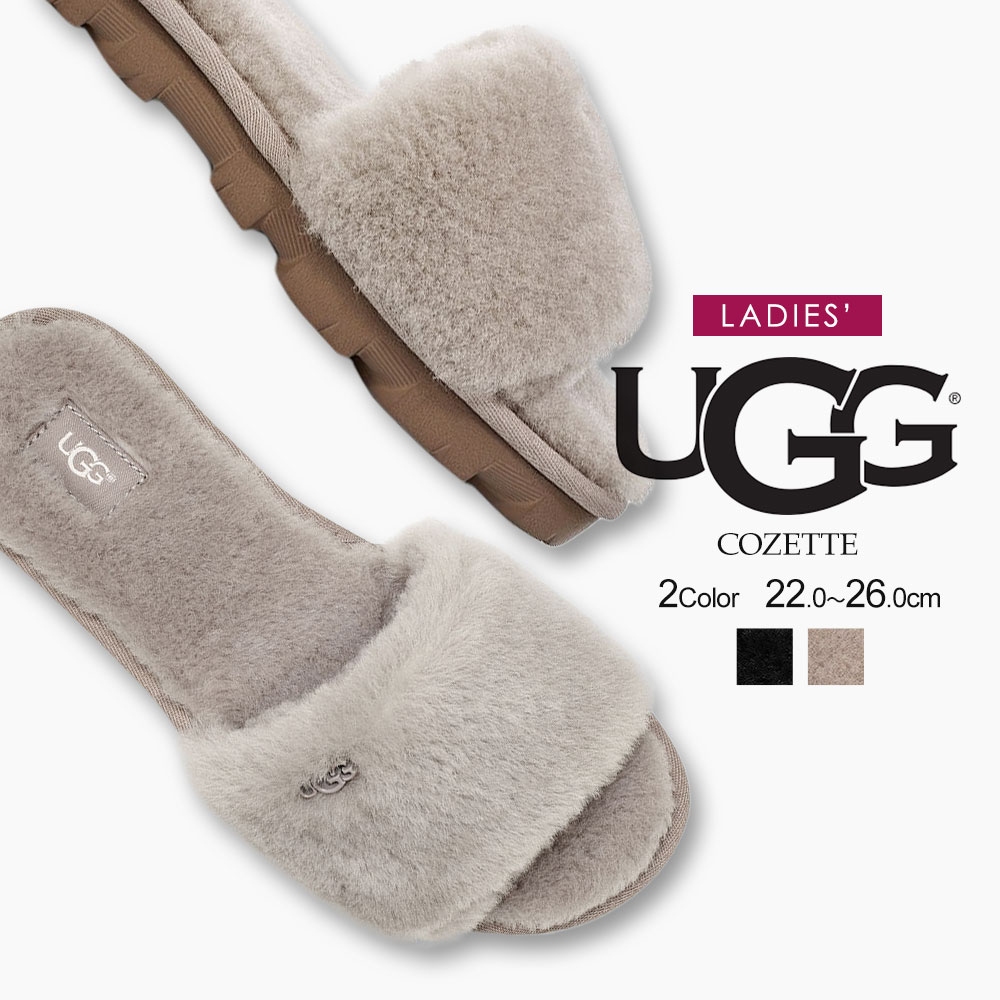 アグ サンダル レディース コゼット ugg ファーサンダル 冬 シープスキン スリッパ 暖かい かわいい ルームシューズ あったか 滑り止め モコモコ オフィス サンダル 天然 暖かい 秋冬 防寒 保温 社内履き おしゃれ ファー ふわふわ もこもこ 黒 ブラック 1100892 送料無料