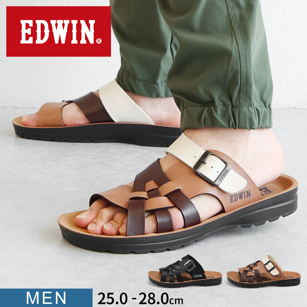 EDWIN サンダル メンズ コンフォート スライドサンダル シンプル ゆったり 疲れにくい 歩きやすい リラックス スリッパ つっかけ コンフォート ワンマイル レジャー アウトドア キャンプ スポーツ サンダル エドウィン 黒 ブラック ブラウン 5115
