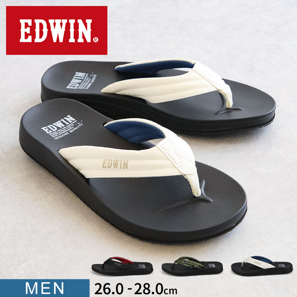 ■EDWIN エドウィン "DENIM"のアルファベットを並び変えて創られたEDWIN。1961年にスタートした日本発のジーンズブランドです。 新しい発想、自由な発想で、可能性を切り開いていくスピリットがEDWINの名に込められています。 ■EW5124 春から夏にかけて大活躍のトングサンダル。 ソフトな履き心地で疲れにくく、長時間履いていても痛くなりにくい。 滑りにくいアウトソール。 軽量設計やクッション性から、足に掛かる負担を軽減してくれるサンダル。 機能性もさることながら、ファッションアイテムとしてもシンプルで合わせやすいサンダル。 ちょっとそこまでのおでかけに、そしてキャンプやフェスなどの海やプールに大活躍の一足。 [カラー]：BLACK（ブラック）/KHAKI(カーキ)）/WHITE(ホワイト) [素材]：アッパー/合成繊維、アウトソール/合成底 [サイズ]：26.0cm/27.0cm/28.0cm [ソール]：約3cm ■関連ワード■ EDWIN エドウィン フラットサンダル ストラップサンダル トングサンダル コンフォートサンダル ストラップ マジックテープ マジックベルト ベルクロ クロスベルト スポサン オープントゥ スニーカーサンダル ビーチサンダル つっかけ スライドサンダル メンズ 男の子 男 紳士 ジュニア 男子 シニア 歩きやすい 痛くない 脱げない 走れる 履きやすい 人気 カッコいい きれいめ 韓国 おしゃれ 春 夏 あるきやすい いたくない つかれない 疲れない 疲れにくい ぬげない 脱げにくい クッション性 お手入れ簡単 脱ぎ履き簡単 滑り止め 防滑 軽量 軽い 通販 人気 甲高幅広 ゆったり 楽 幅広 甲高 外反母趾 内反小趾 アウトドア 事務 外履き 素足 旅行 カジュアル スポーティ アウトドア 旅行 リゾート 靴下 旅行 お出掛け 通勤 学生 春 夏 黒 滑り止め 楽ちん ビーチ 海 浜辺 フェス お祭り 祭り 運動会 Tシャツ 浴衣 プール 川 お花見 ゴールデンウィーク 父の日 梅雨 山開き 海開き 七夕 夏休み 花火大会 盆踊り 夏祭り 防災 敬老の日 ハロウィン 運動会 文化祭 学園祭 プレゼント S M L LL 25 25.5 26 26.5 27 28 cm センチ 25.0 25.5 26.0 26.5 27.0 28.0 センチ cm ※当店では在庫一括管理システムにより複数店舗の在庫を共有しております。 ご注文の殺到などの影響で、在庫数の自動更新システムのタイミングにより、 既に完売した状態でも一時的にまだご注文できる状態のままとなり、 商品のご用意が出来ない場合もございます。予めご了承ください。 ※本商品はご注文タイミングやご注文内容によっては、 購入履歴からのご注文キャンセル、修正を受け付けることができない場合がございます。 ●返品・交換についてはこちら ※メーカー希望小売価格はメーカーカタログに基づいて掲載しています