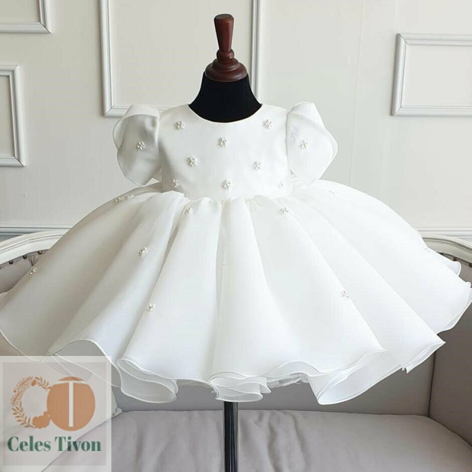 ベビー ドレス チュール 女の子 赤ちゃん 百日 ベビードレス 白 ホワイト ワンピース キッズ 結婚式 ハ..