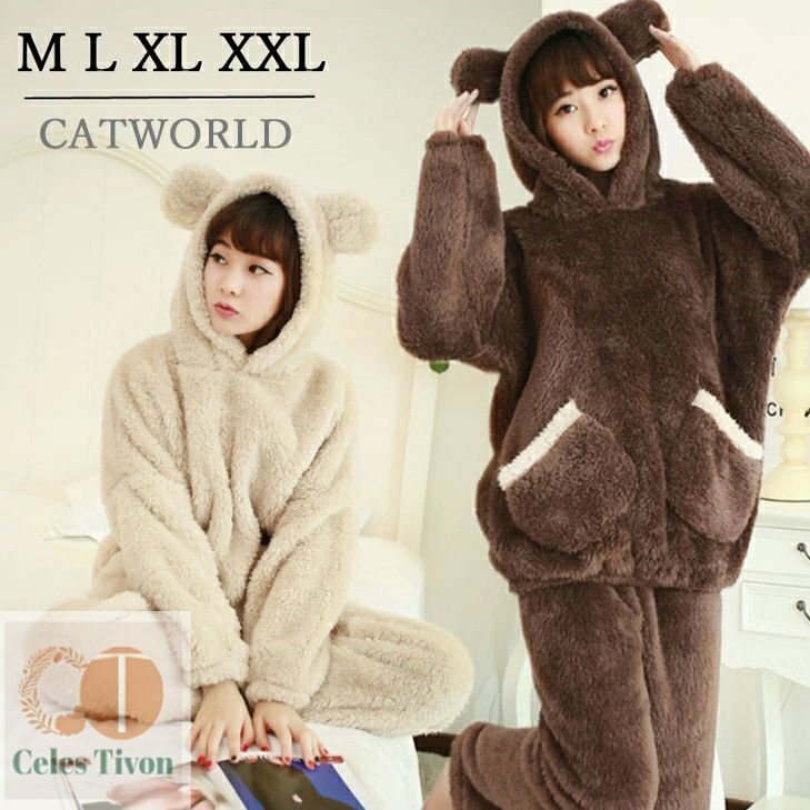 【送料無料】猫耳スウェット上下セットセットアップもこもこメンズレディースペアルックパジャマプルオ..