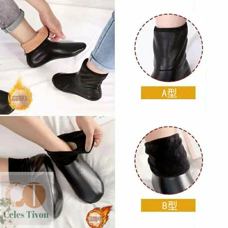 【送料無料】 革の靴下 革ソックス 2足セット 中筒 裏起毛 厚手 大人 男女兼用 保温 靴下 足カバー 高..