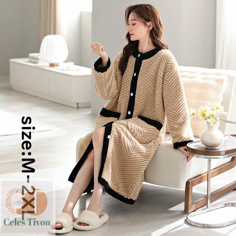 【送料無料】ナイトローブ バスローブ パジャマ レディース レディースルームウエア きれいめ フランネル 裏起毛 厚手 防寒 ルームウエア 部屋着 寝巻き ホテル用 自宅用 ルームウエア パジャマ もこもこ ふわふわ あったか オシャレ