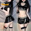 ハロウィン コスプレ衣装 レディース セクシー 制服 PU キラキラ ギャル ミニスカートセット 4点セット..