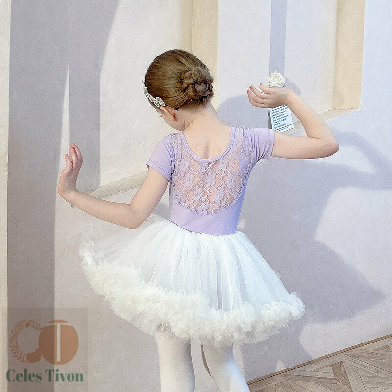 送料無料 女の子 バレエドレス ガールズ フリル半袖 形体服 バレリーナ レオタード バレエダンス ふわ..