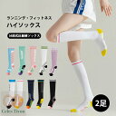 2足セット ハイソックス 靴下 レディース 着圧ハイソックス カラーハイソックス ハイゲージベタハイソックス 綿 運動 スポーツ ランニング フィットネス ハイ...