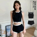 レディース 水着 セパレート 2点セット 前開き ビキニ トップ スイムパンツ シンプル ママ水着 フィットネス 温泉 プール M L XL 2XL 3XL