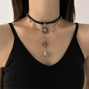 ネックレス チョーカー ロングネックレス パンク PUNK バロック 重ね レザー チェーン レザーベルトネックレス アクセサリー ロックファッション ギャル ハロウィン コスプレ イベント