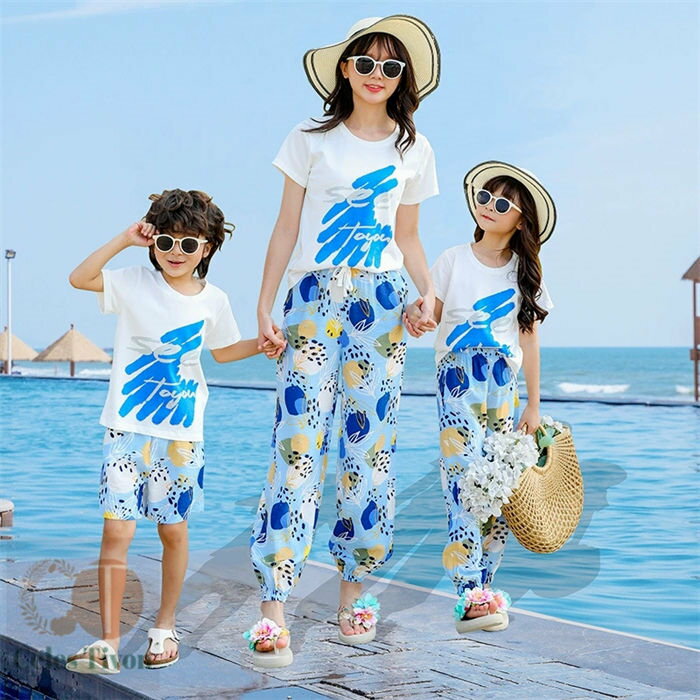 親子コーデ セットアップ 夏服 親子服 親子 ペアルック 親子 ペアtシャツ リンクコーデ 親子 セット 半袖tシャツ ショートパンツ 2点セット サルエルパンツ キッズ 子供服 男の子 女の子 上下セット リゾート アロハパンツ パパ ママ 夏 海 旅行 レディース メンズ 3