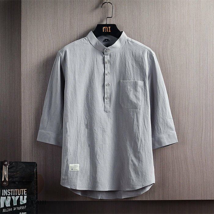 メンズ シャツ 半袖 夏物 夏服 中国風 オシャレ シンプル 大きいサイズ ストリート 紳士服 リネンシャ..