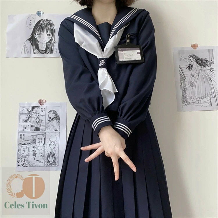 JK制服 レディース セーラー服 長袖セット 半袖セット 春秋 夏 コスチューム 学生服 上下セット 3点セット 女子制服 学園祭 ハロウィン コスプレ衣装 スクール制服 卒業式 入学式 小学生 中学生 高校生 文化祭 紺 ネイビー