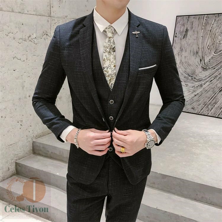 メンズ スーツ スリーピーススーツ スリムスーツ チェック柄 1つボタン 2つボタン ビジネススーツ 紳士服 結婚式 上下セット カジュアルスーツ パンツスーツ 春物 秋物 通年 3点セット 通勤 結婚式 二次会 宴会 入学式 卒業式 入園式 卒園式