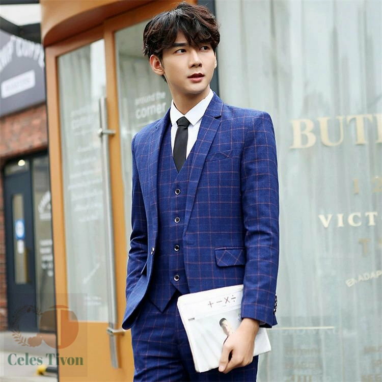 メンズ スーツ チェック柄 3ピーススーツ おしゃれ スリーピース 結婚式 二次会 タキシード suit 細身 花婿 紳士用 ビジネススーツ セレモニースーツ 就職 通勤 入社 スリムスーツ 卒業式 忘年会 3点セット 大きいサイズ
