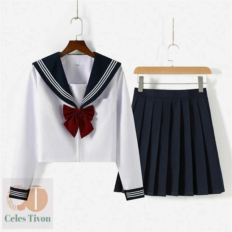 セーラー服 女子高校 ハロウィン コスプレ制服 プリーツスカート 衣装 学生服 春秋 夏 上下セット 3点セット 半袖 長袖 JK制服 スクール 制服 高校生 学園祭 文化祭 紺