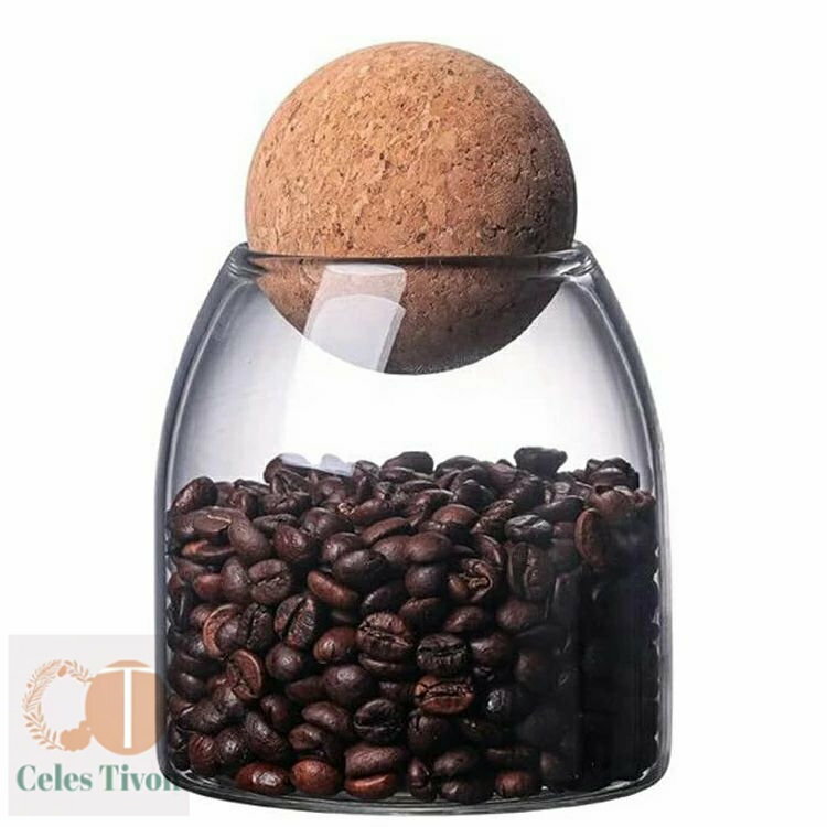 ガラス保存容器 ボールコルク付き 木蓋 キャニスター ガラス 透明 ガラス瓶 かわいい装飾オーガナイザ..