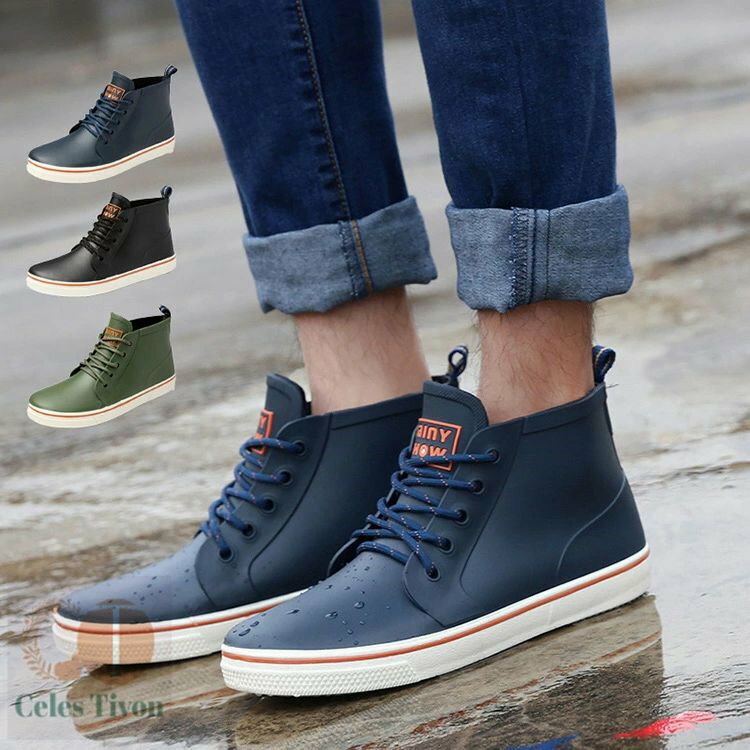 レインシューズ　メンズ　スニーカー　カジュアル おしゃれ 雨靴 長靴 軽量 防水 スリッポン ショート ..