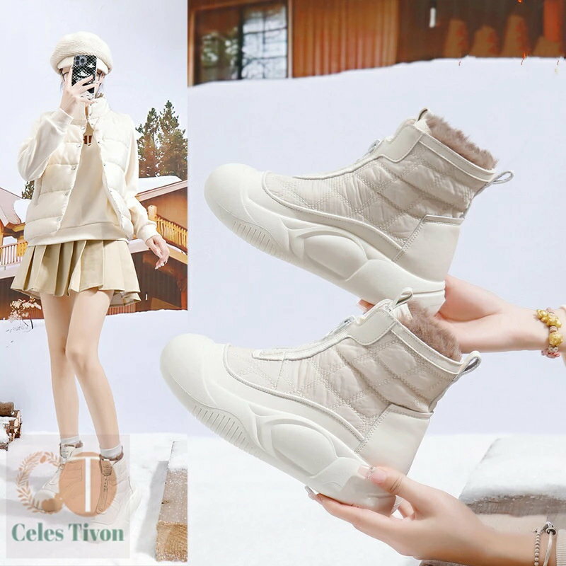 裏起毛 スノーブーツ レディース 滑らない 防水 レースアップ ショートブーツ ミドル丈 ブーツ 編み上げ 防寒 厚底 冬 シューズ 靴 スノーシューズ ペタンコ ローヒール ショートブーツ 裏ボア ウィンターブーツ 軽量 履きやすい