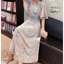 サマードレス 夏 ワンピ フリルスリーブワンピ レディース 花柄 ワンピ ビーチワンピース マキシ ワンピ ボヘミア 着痩せビーチドレス スカート20代