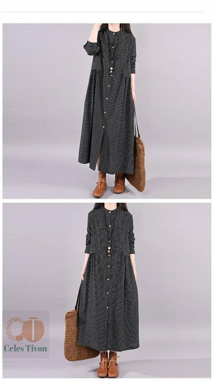 ロングワンピース シャツワンピース 冬 春 長袖 レディース きれいめ 大きいサイズ 秋 冬 ワンピース ロング丈 綿 コットン 体型カバー ロングワンピ チェック柄 総柄 ミモレ丈 ゆったり カジュアル 大人可愛い 日常 通勤 通学 着痩せ 秋冬 送料無料