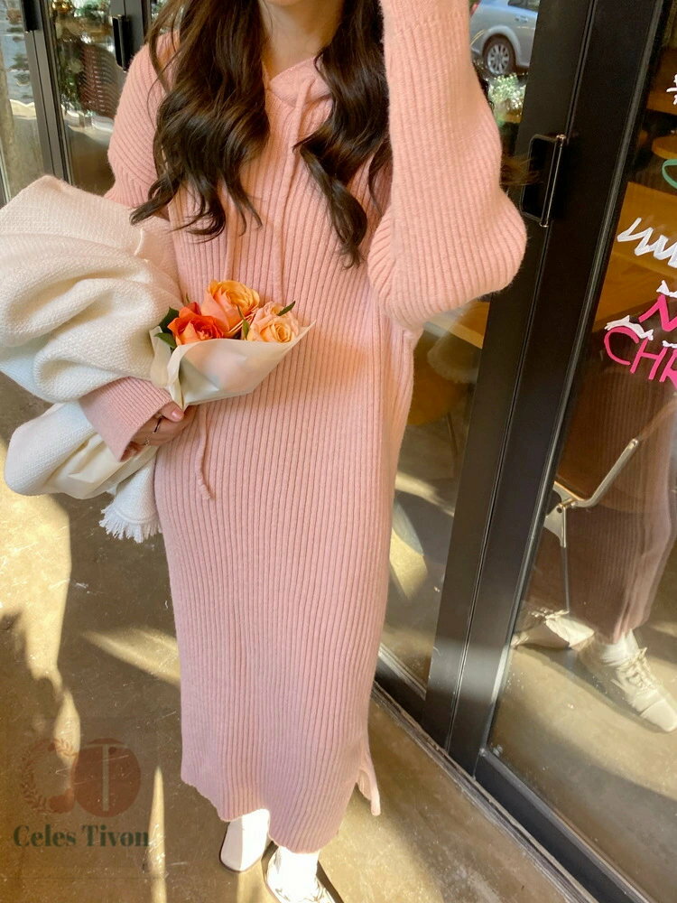 【送料無料】ワンピース レディース フード付き ニットワンピース 長袖 春 秋 パーカーワンピース ニット ワンピース ロングパーカー ロング ワンピース 秋冬 パーカー ワンピース ゆったり 体型カバー カジュアル 大人 ゆるっと 着痩せ ママコーデ 大きいサイズ