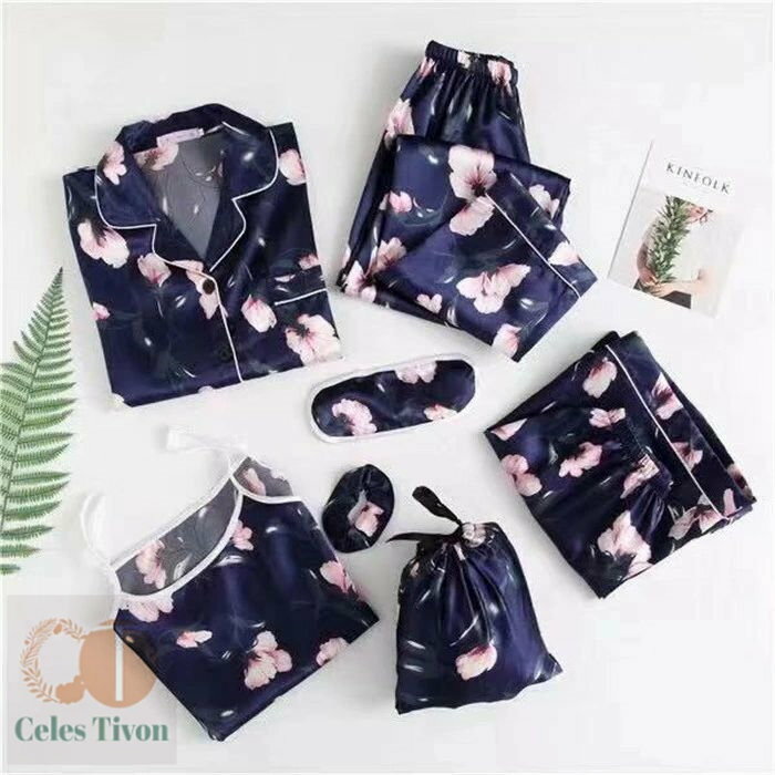 パジャマ レディース 春 長袖 半袖 大きいサイズ 7点セット キャミソール 前開き 冷感 ルームウェア 可愛い 花柄 ドット 総柄 ソフト加工 涼しげ素材 ショートパンツ ワイドパンツ 夏向き パンツ 女性 女の子 ママ 送料無料