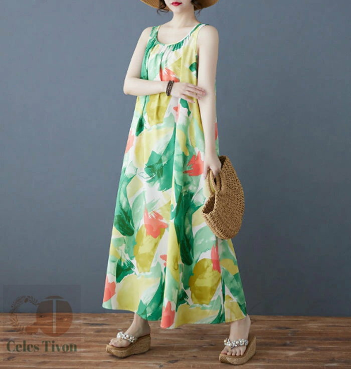 キャミワンピース ノースリーブワンピース シフォン ノースリーブ ワンピース Uネック マキシワンピース レディース 夏 マキシ丈 Aライン ゆったり 体型カバー 大きいサイズ シンプル おしゃれ きれいめ 涼しい 秋 大人可愛い