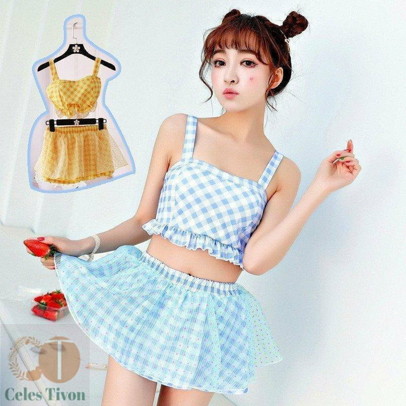 水着 レディース 2点セット ワイヤー入り スカート ショートパンツ 短パン フリル パッド付きセパレート フレア 小胸 体型カ 学生風 女性用