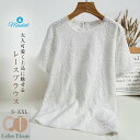 ブラウス 半袖 オフィス レディース レース おしゃれ フォーマル 大きいサイズ トップス Tシャツ レースブラウス 丸襟 カジュアル 洗える 袖あり ギフト ...