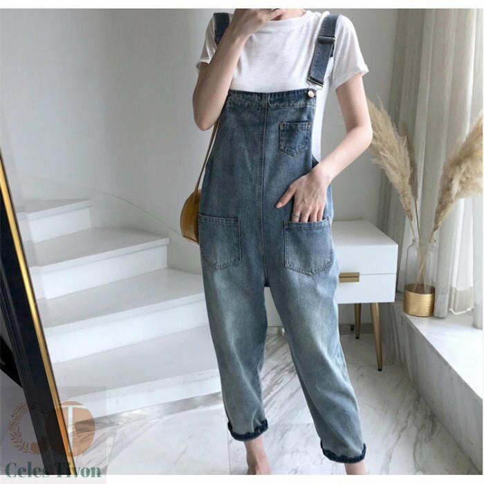 celestivonのサロペット パンツ サロペット オールインワン レディース サロペットパンツ パンツドレス デニム デニムパンツ オーバーオール ワイドパンツ ポケット付き ゆったり 体型カバー 着痩せ 無地 ロング丈 マキシ丈 カジュアル きれいめ 大きいサイズ オシャレ 送料無料｜アングル2