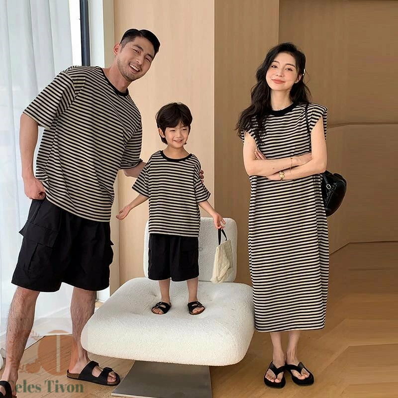 親子服 夏 夏服 ストライプ柄 ペアtシャツ 家族お揃い 親子ペアルック 親子お揃い 親子ペア 親子コーデ..