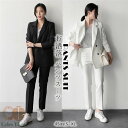 【送料無料】セットアップ 2点セット パンツスーツ レディース スーツ 上下セット フォーマル 黒 パンツ ロングパンツ ジャケット 長袖 通勤 OL 30代 40代 50代 大きいサイズ 着痩せ 春 夏 秋