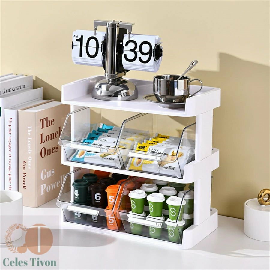 ティーパック収納ラック 引き出し コーヒーカップ収納棚 コーヒーカプセルホルダー 2層 3層 4層 ティー..