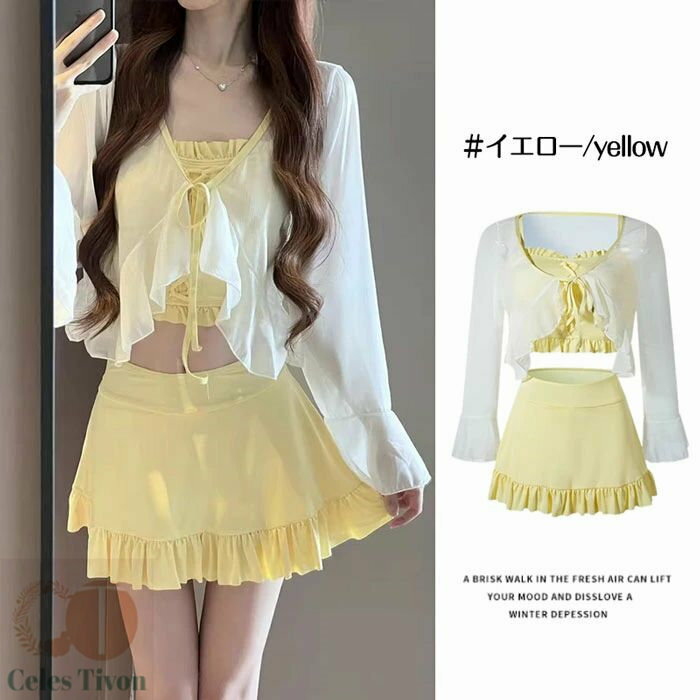 タンキニ水着 3点セット レディース水着 体型カバー ラッシュガード ビキニ 水着 セパレート 上下セット 可愛い フリル 水着 韓国 水着