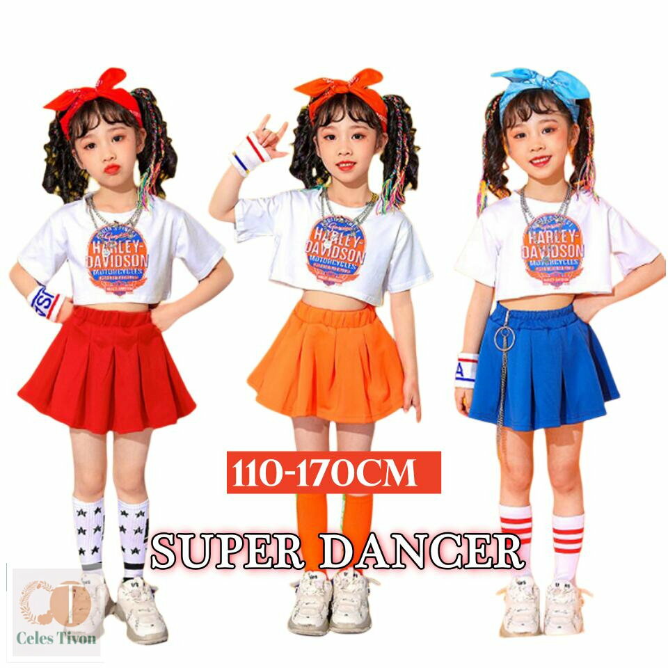 送料無料 キッズ ダンス衣装 ヒップホップ ジャズダンス HIPHOP jazz トップス スカート セットアップ ..