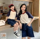 親子 ペアルック ペアtシャツ デニムパンツ 夏服 リンクコーデ 親子 セット 半袖 tシャツ 親子コーデ 親子ペア 家族お揃い パパ ママ 男の子 女の子 キ...