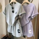 レディース カジュアルパンツセット 夏 部屋着 セットアップ スウェットセット 上下セット Tシャツ 半袖 ショートパンツ プリント ルームウェア パジャマ ゆ...