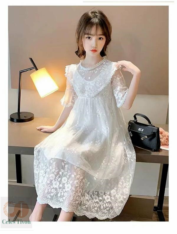 新生活 気楽 キッズ レース ワンピ ホワイト 白 110 120 130 140 150 160 170 フォーマル ワンピース ..