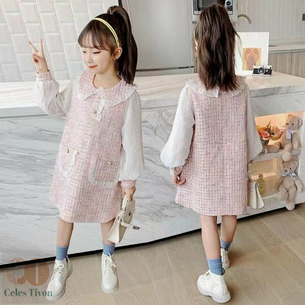 新生活 気楽 夏 春 ワンピース キッズ 長袖 子供服 女の子 春秋 キッズワンピース 長袖ワンピース 折り襟 チェック柄 子供ドレス お姫様 ジュニア おしゃ...