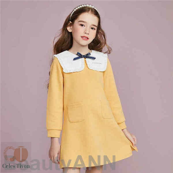 新生活 ワンピース 長袖 韓国子供服 女の子 膝丈ワンピース 子供服 イエロー キッズ 長袖ワンピース プリーツ シフォン 春秋着 一目惚れ こどもの日 膝丈 ...