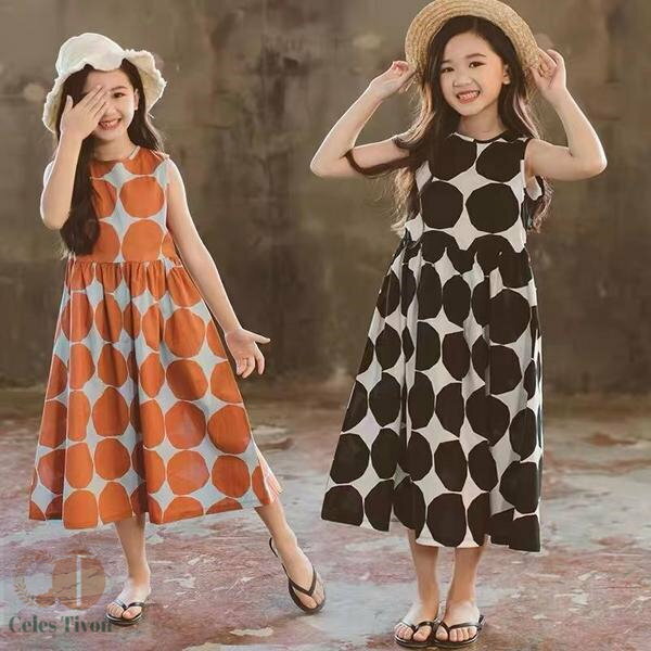 新生活 気楽 夏 子供 ワンピース ロング 袖なし 可愛い ドット柄 薄手 サマードレス 水玉 カジュアル 普段着 旅行 ハワイアン リゾート ビーチ プレゼン...
