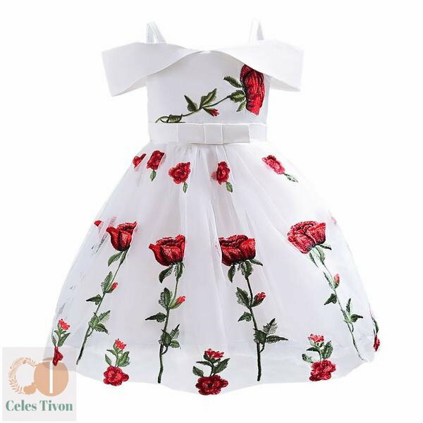 新生活 気楽 キッズドレス 子供ドレス ワンピース 子供フォーマルドレス 女の子 バラ花柄 袖無し プリンセスライン 合唱団 舞台衣装 発表会 演奏会 音楽会 ...