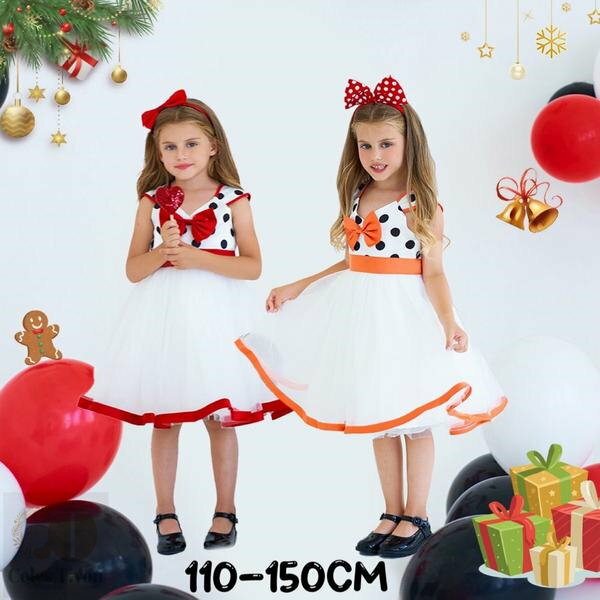 新生活 気楽 110 120 130 140 150 ドットワンピース レッド オレンジ コスチューム ドット 水玉 こどもドレス 結婚式 発表会 七五三 子供...