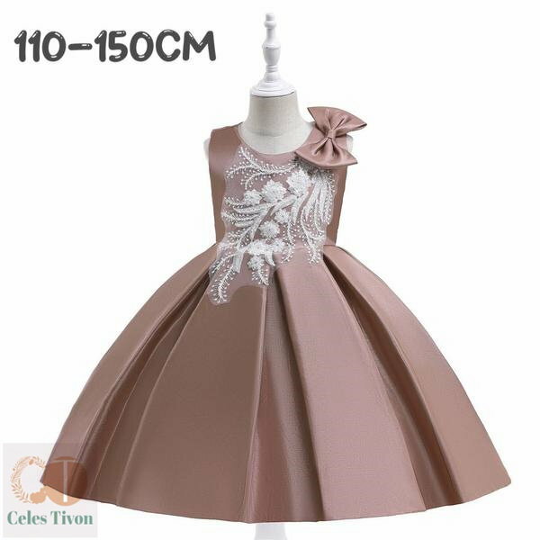 新生活 気楽 キッズ 刺繍 ドレス 刺繍ドレス シンデレラドレス パーティドレス 白 グリーン ブラウン 110 120 130 140 150 リングガール ...
