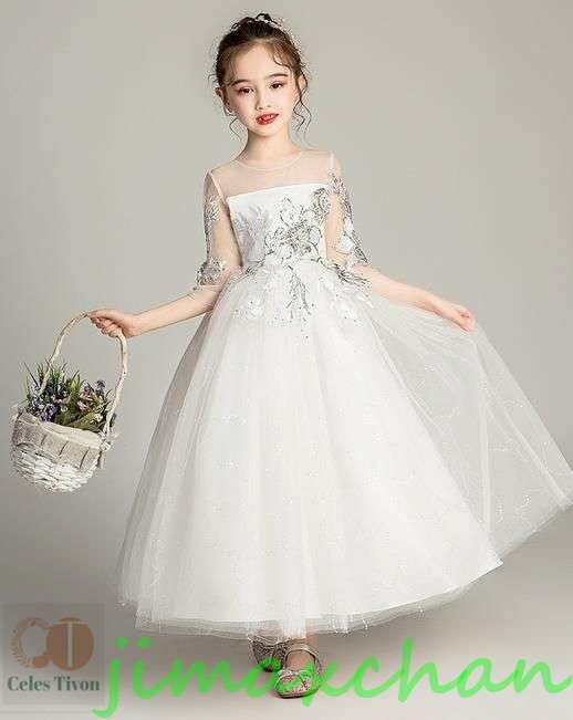 新生活 サマー 3color 120-170cm 子供服 女の子ワンピース ドレス カラードレス フラワーガール 丸首 花編 演出 お嫁さん/ピアノ